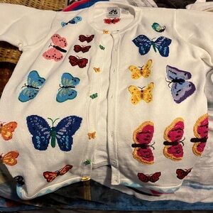 Storybook Knits Butterfly Kids Cardigan - White with Multicolor Butterflies